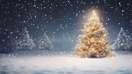 Fototapeta na wymiar Winter Wonderland Celebration: Holiday Festive Background with Snowy Tree and Garland Lights