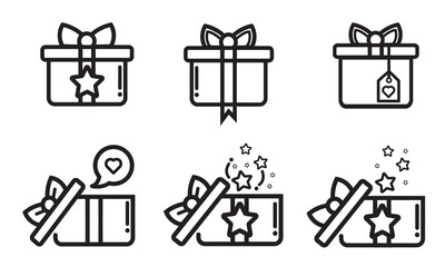 Collection of gift icon illustrations on white background