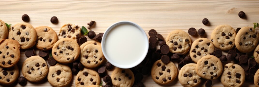 Delicious Chocolate Chip Cookies Cup Milk , Banner Image For Website, Background, Desktop Wallpaper