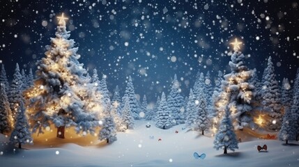Fototapeta na wymiar Winter Wonderland Celebration: Holiday Festive Background with Snowy Tree and Garland Lights