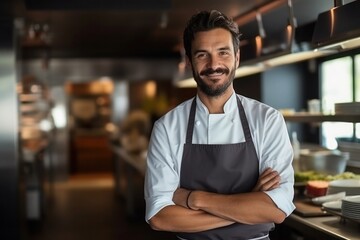Fototapeta premium portrait of a smiling male chef in a fancy restaurant
