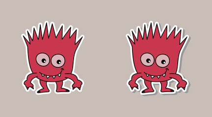 Little smiling red virus in sticker pack on color background - vector