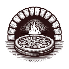 pizza and brick oven vector sketch