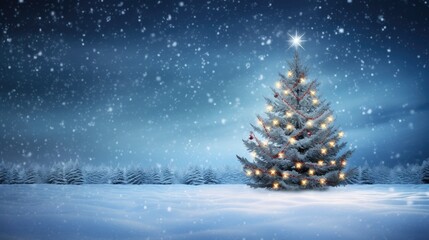Winter Wonderland Celebration: Holiday Festive Background with Snowy Tree and Garland Lights