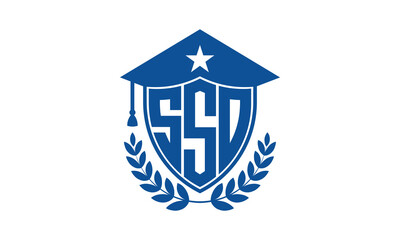 SSO three letter iconic academic logo design vector template. monogram, abstract, school, college, university, graduation cap symbol logo, shield, model, institute, educational, coaching canter, tech