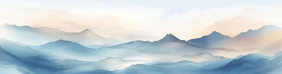 Abstract landscape poster. Nature horizon panorama for print, modern mountain scenery background. AI generated image