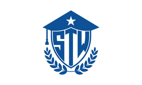 STW three letter iconic academic logo design vector template. monogram, abstract, school, college, university, graduation cap symbol logo, shield, model, institute, educational, coaching canter, tech