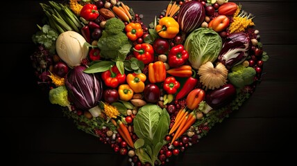 Heart with vegetable illustration on black background