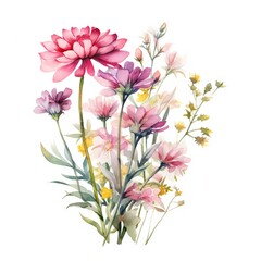 Watercolor wildflower and herb bouquets