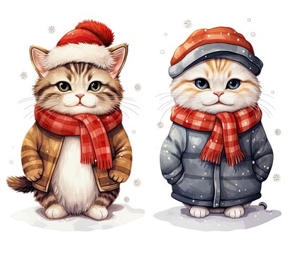 Cute cats winter illustration in cartoon style