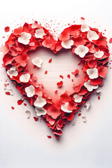 Red heart on a white background, top view. Valentine's Day greeting card design.