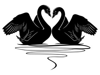 silhouette of two swans