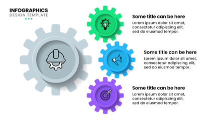 Infographic template. 3 gears with icons. Work process