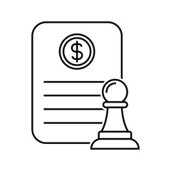Illustration of business strategy, business document with chess pawn icon vector