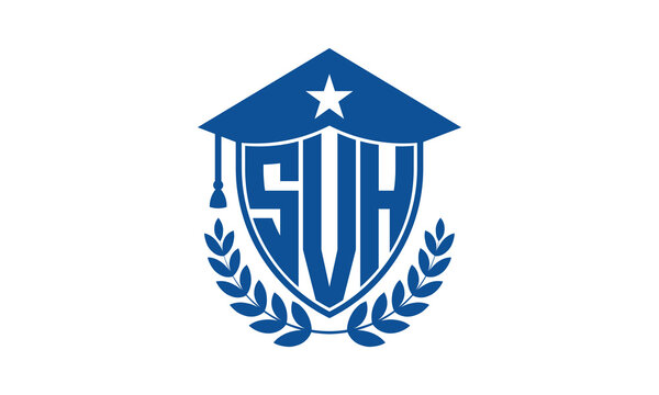 SVH three letter iconic academic logo design vector template. monogram, abstract, school, college, university, graduation cap symbol logo, shield, model, institute, educational, coaching canter, tech