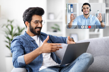 Indian Guy Have Video Call On Laptop, Home Interior