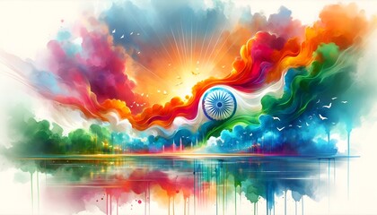 Watercolor illustration of indian flag. - obrazy, fototapety, plakaty