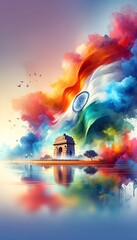 Watercolor painting of republic day of india. - obrazy, fototapety, plakaty