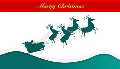 vector illustration silhouette of santa and the deers in white background for christmas wallpaper. marry christmas greeting cards, poster and banner.