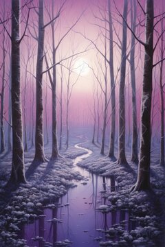 a illustration of a path through a purple forest