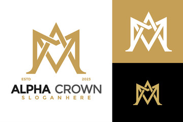 Letter A or M Crown Logo design vector symbol icon illustration