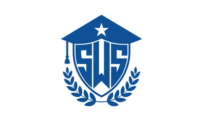 SWS three letter iconic academic logo design vector template. monogram, abstract, school, college, university, graduation cap symbol logo, shield, model, institute, educational, coaching canter, tech