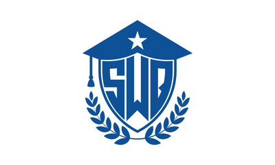 SWQ three letter iconic academic logo design vector template. monogram, abstract, school, college, university, graduation cap symbol logo, shield, model, institute, educational, coaching canter, tech