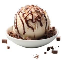 Ice cream Chocolate scoop ball in bowl cutout on transparent background. advertisement. product presentation. banner, poster, card, t shirt, sticker.