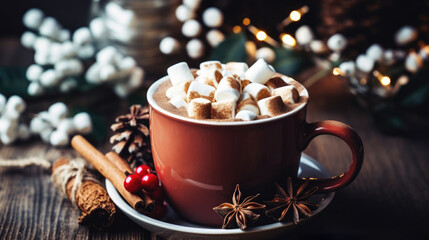 cocoa adorned with marshmallows on the festive table