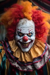 Creepy evil Clown. Horror poster design. Halloween concept. Generative Ai