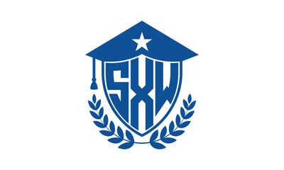 SXW three letter iconic academic logo design vector template. monogram, abstract, school, college, university, graduation cap symbol logo, shield, model, institute, educational, coaching canter, tech