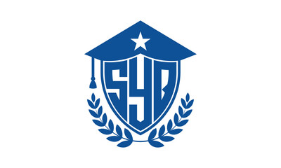 SYQ three letter iconic academic logo design vector template. monogram, abstract, school, college, university, graduation cap symbol logo, shield, model, institute, educational, coaching canter, tech