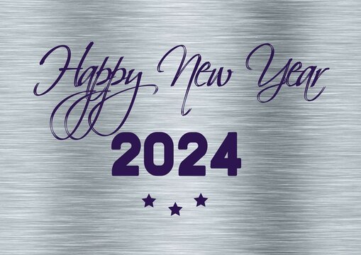 Silver wish card new year 2024 written in english in purple with 3 stars