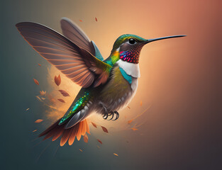 fliegender Kolibri mit rotem Hals - obrazy, fototapety, plakaty