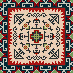 Traditional Georgian folk art embroidery vector pattern - obrazy, fototapety, plakaty