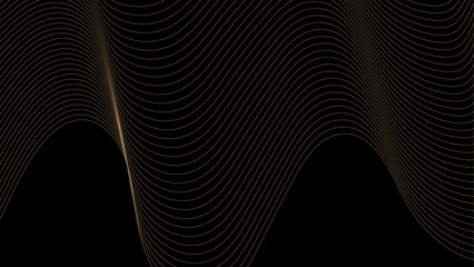 Gold color wave on black background. Black wave background with horizontal lines in gold color. Abstract background of the lines of gold color on a black background. Abstract Wavy Background Design.