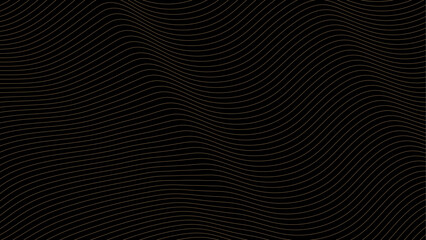 Gold color wave on black background. Black wave background with horizontal lines in gold color. Abstract background of the lines of gold color on a black background. Abstract Wavy Background Design.
