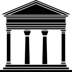 Stylized Ancient Historical Greek or Roman Temple Architecture State or Government or Banking or Museum Symbol Icon. Vector Image.