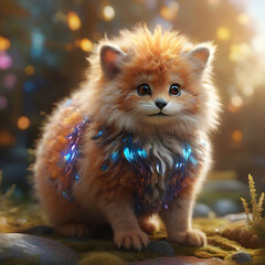 cute fluffy cat creature illustration