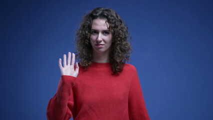 Baffled woman reacting to accusation with surprise, pointing finger to herself rejecting...