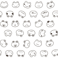 Seamless pattern with cute cartoon frogs faces. Vector illustration.