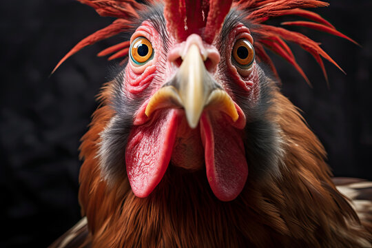 Comical, meme-inspired image of a rooster