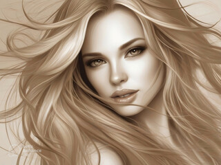 Obraz premium Vector Illustration: Beautiful Woman with Long Blonde Hair