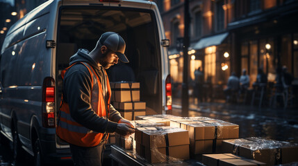 Worker loading a van boxes.