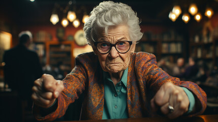 Angry elderly woman.