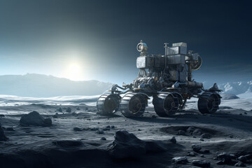 The lunar rover moves across the surface of the Moon. - Powered by Adobe