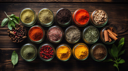 Obraz na płótnie Canvas spices and herbs on the table