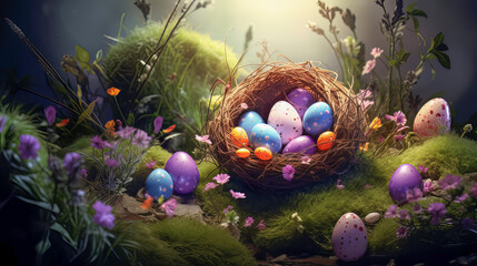 Obraz na płótnie Canvas Happy Easter background with Easter eggs.
