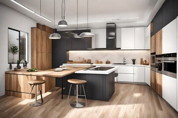 modern kitchen interior with kitchen