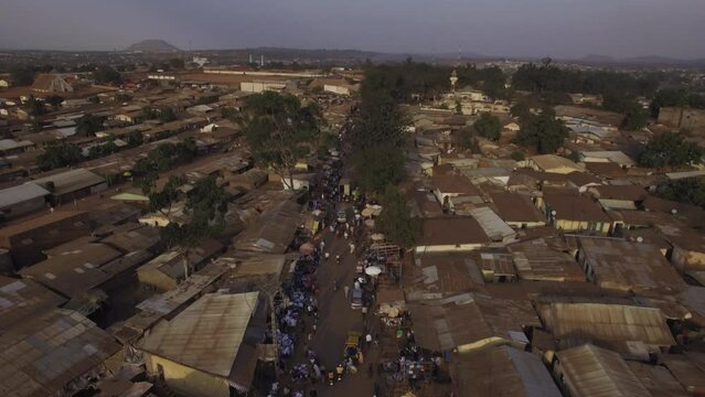 Flying a drone over a market in Cameroon
